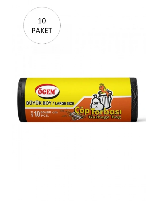 Büyük Boy Çöp Torbası 65 x 80 cm 10 Lu Rulo x 10 Paket = 100 Adet (Siyah)