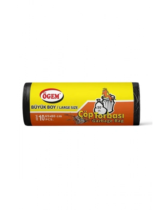 Büyük Boy Çöp Torbası 65 x 80 cm 10 Lu Rulo x 5 Paket = 50 Adet (Siyah)