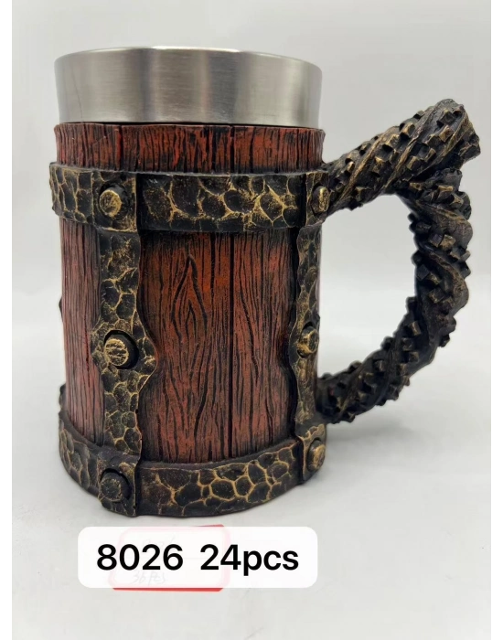 Büyük Boy Eskitme Motifli Çelik Kupa Kod 8026