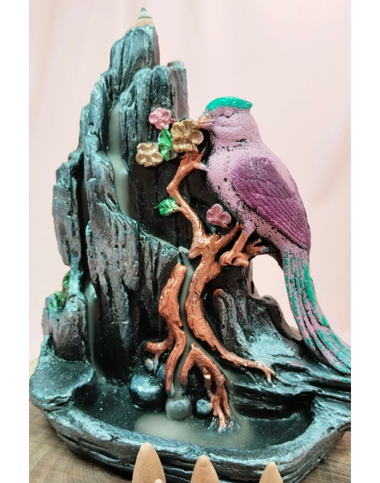 Buyuk Boy Kuş Figürlü Biblo Model Geri Akış Şelale Tütsülük 5 Adet Koni Hediye