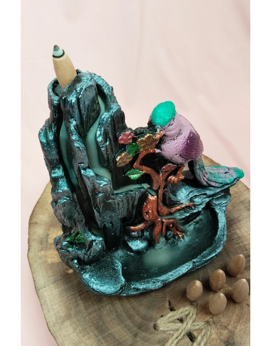 Buyuk Boy Kuş Figürlü Biblo Model Geri Akış Şelale Tütsülük 5 Adet Koni Hediye