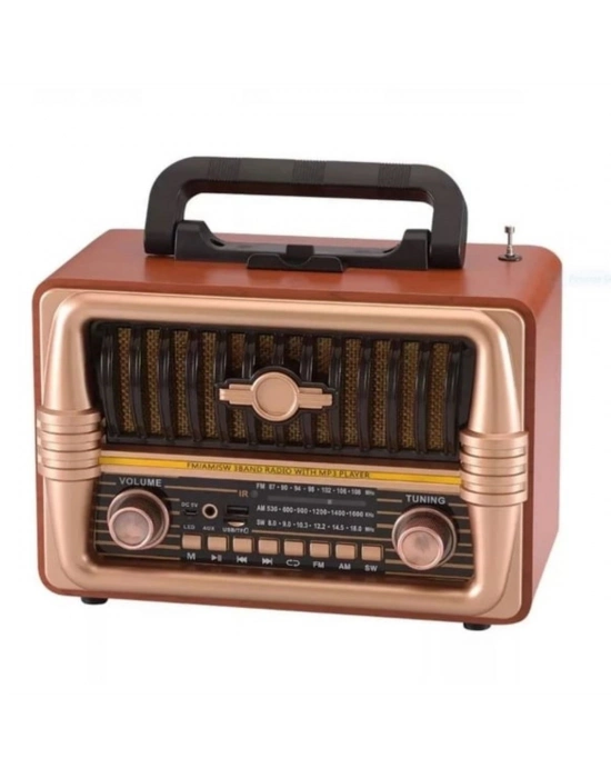 ®  Büyük Boy Telefon Tutma Aparatlı Retro Ahşap Tasarım Bluetooth Hoparlörlü Radyo – FM/AM Destekli, Şarjlı ve Taşınabilir Radyo NS-8079