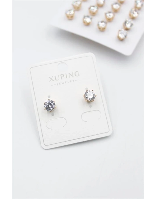 Büyük Boy Zirkon Taşlı Tektaş  Küpe - Altın