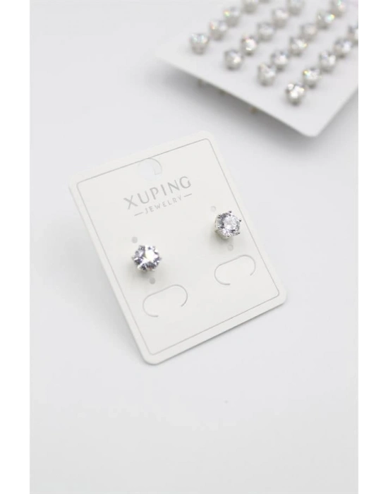 Büyük Boy Zirkon Taşlı Tektaş  Küpe - Gümüş