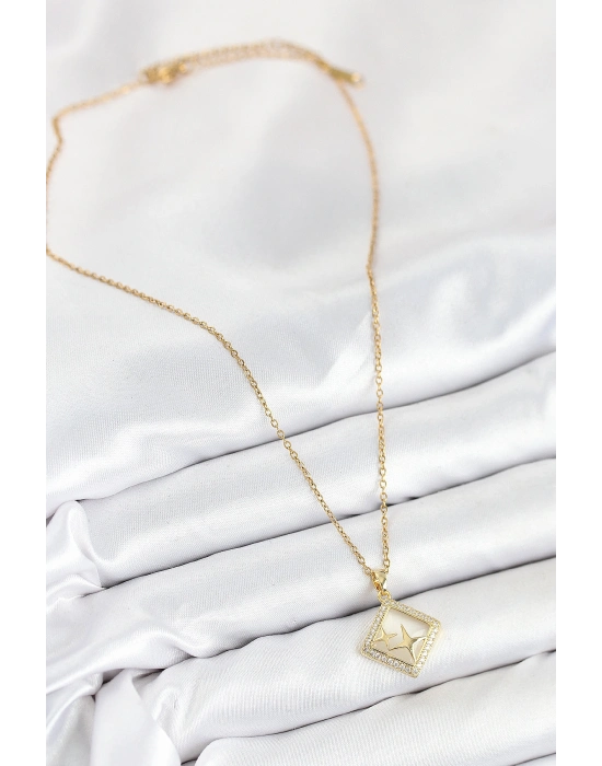 316L Çelik Zirkon Taşlı Yıldız Model Gold Renk Kadın Kolye
