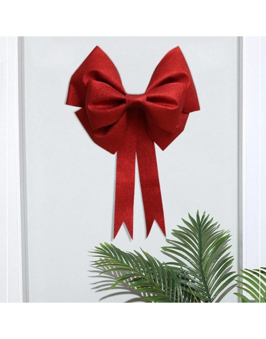 Büyük ve Kaliteli Kırmızı Simli Eva Fiyonk Dekor Yılbaşı Çam Ağacı Duvar Süsü 60 X 65cm