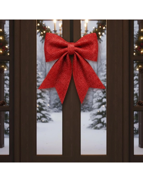 Büyük ve Kaliteli Kırmızı Simli Eva Fiyonk Dekor Yılbaşı Doğum Günü Süsü 60 X 65cm