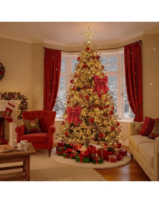 Büyük ve Kaliteli Kırmızı Simli Eva Fiyonk Dekor Yılbaşı Doğum Günü Süsü 60 X 65cm