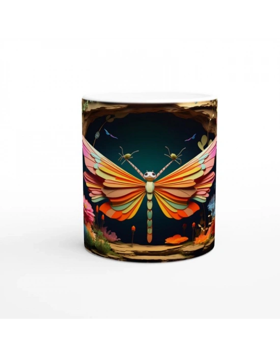 Büyülü Bahçede Uçan Renkli Kelebek Temalı Baskılı Kupa Bardak