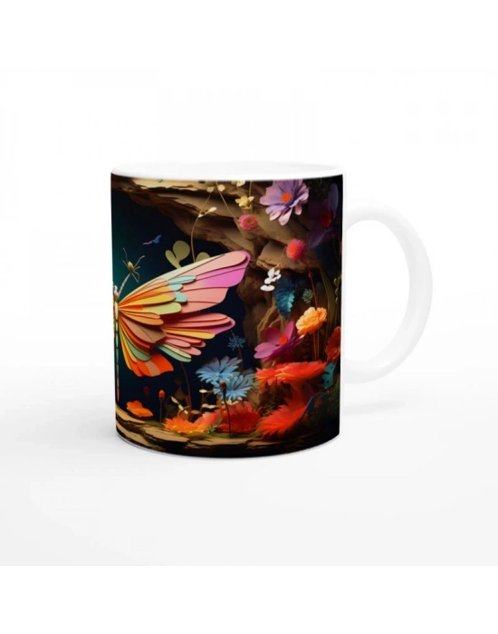 Büyülü Bahçede Uçan Renkli Kelebek Temalı Baskılı Kupa Bardak