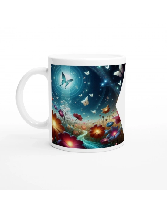 Büyülü Çiçek Bahçesi ve Kelebekler Baskılı Kupa Bardak