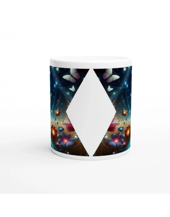 Büyülü Çiçek Bahçesi ve Kelebekler Baskılı Kupa Bardak