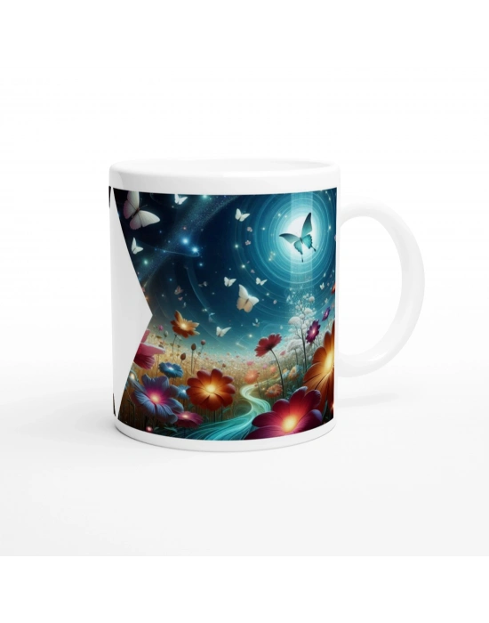 Büyülü Çiçek Bahçesi ve Kelebekler Baskılı Kupa Bardak