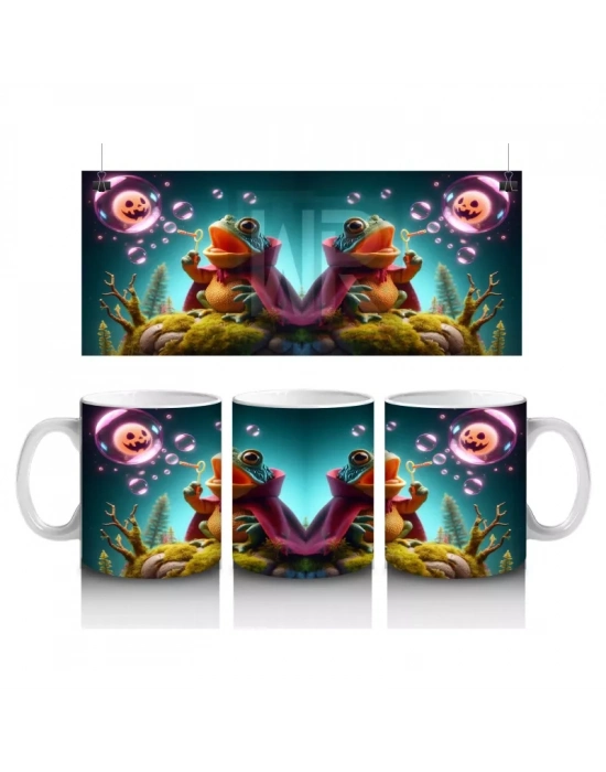 Büyülü İksir Kazanı Başında Sevimli Cadı Ayıcık Figürlü Cadılar Bayramı Baskılı Kupa Bardak