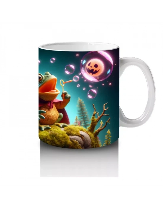 Büyülü İksir Kazanı Başında Sevimli Cadı Ayıcık Figürlü Cadılar Bayramı Baskılı Kupa Bardak