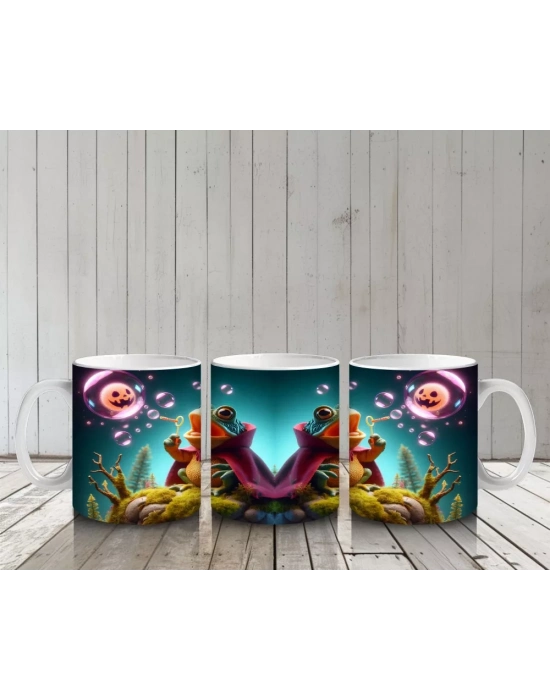 Büyülü İksir Kazanı Başında Sevimli Cadı Ayıcık Figürlü Cadılar Bayramı Baskılı Kupa Bardak