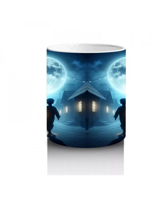 Büyülü Işık Halkasında Ayin Yapan Silüet Figürlü Cadılar Bayramı Baskılı Kupa Bardak