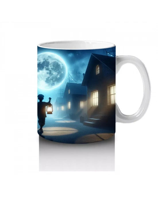 Büyülü Işık Halkasında Ayin Yapan Silüet Figürlü Cadılar Bayramı Baskılı Kupa Bardak