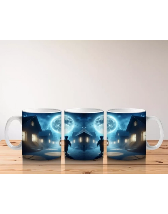 Büyülü Işık Halkasında Ayin Yapan Silüet Figürlü Cadılar Bayramı Baskılı Kupa Bardak