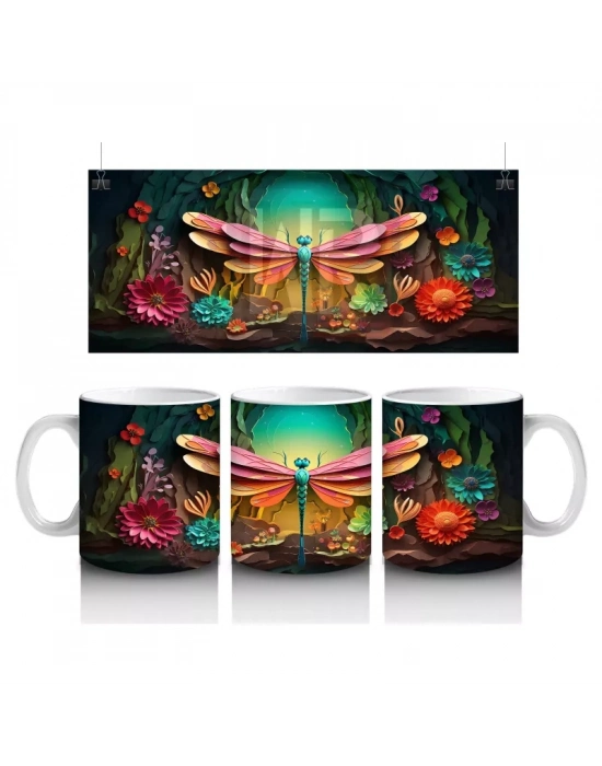 Büyülü Mağarada Renkli Kanatlı Yusufçuk Figürü - Baskılı kahve kupası