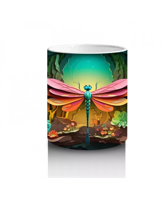 Büyülü Mağarada Renkli Kanatlı Yusufçuk Figürü - Baskılı kahve kupası