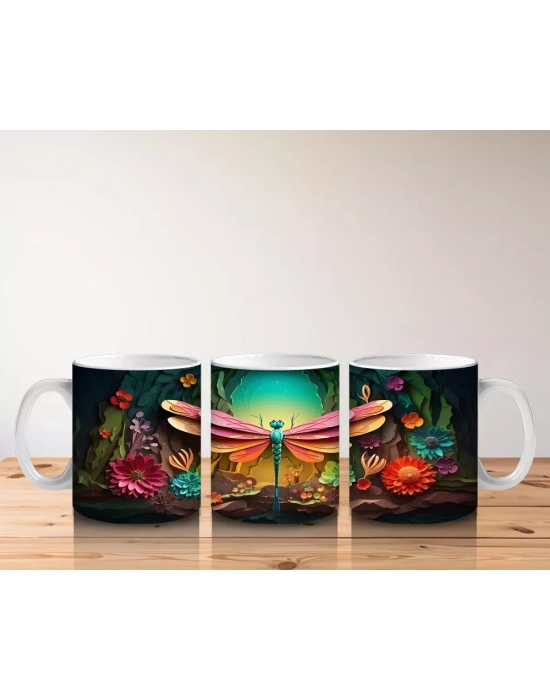 Büyülü Mağarada Renkli Kanatlı Yusufçuk Figürü - Baskılı kahve kupası