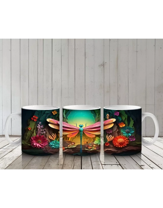 Büyülü Mağarada Renkli Kanatlı Yusufçuk Figürü - Baskılı kahve kupası