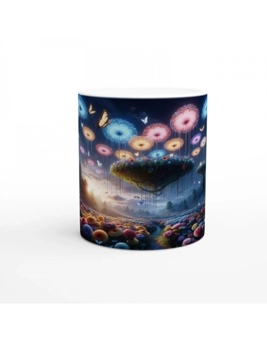 Büyülü Mantar Ormanı ve Uçan Çiçekler Baskılı Kupa Bardak