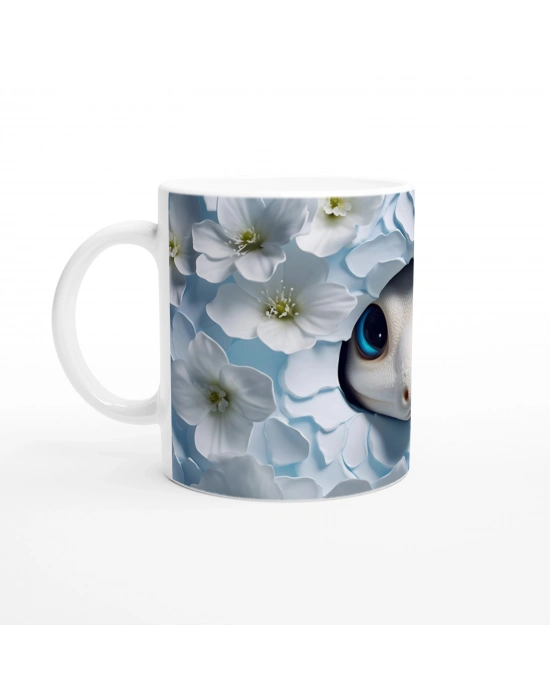 Buz Çiçeklerinin Arasında Albino Kertenkele Temalı Baskılı Kupa Bardak