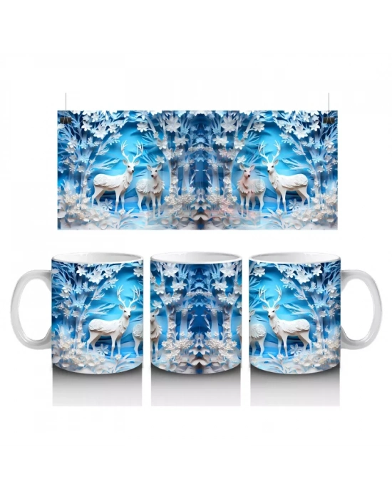 Buz Geyikleri Kristal Arka Planla – Baskılı Kupa