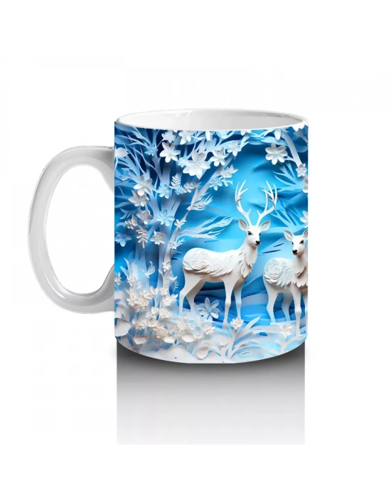 Buz Geyikleri Kristal Arka Planla – Baskılı Kupa