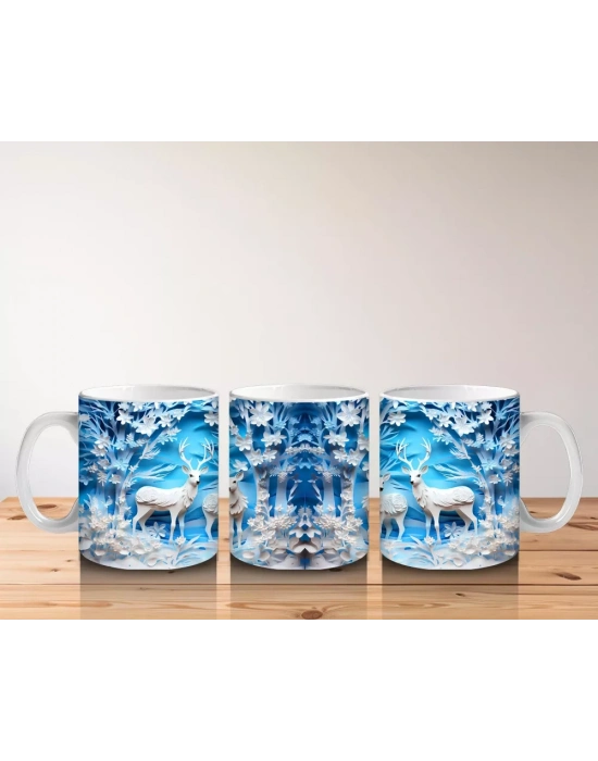 Buz Geyikleri Kristal Arka Planla – Baskılı Kupa