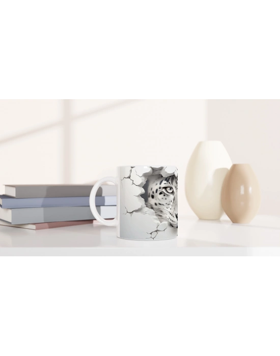 Buz Gibi Bakışlı Kar Leoparı Desenli Baskılı Kupa Bardak