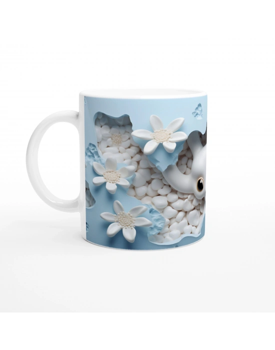 Buz Mavi Çiçekler Arasında Sevimli Ahtapot Temalı Kupa Bardak