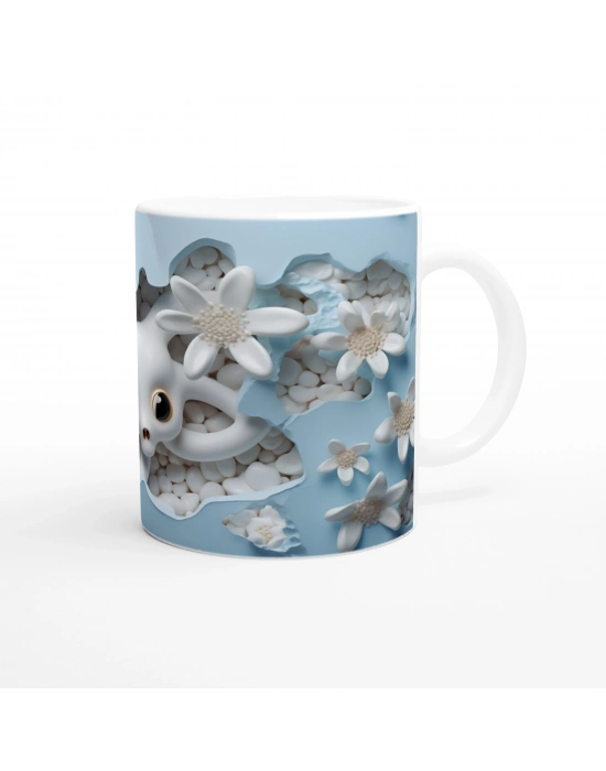 Buz Mavi Çiçekler Arasında Sevimli Ahtapot Temalı Kupa Bardak