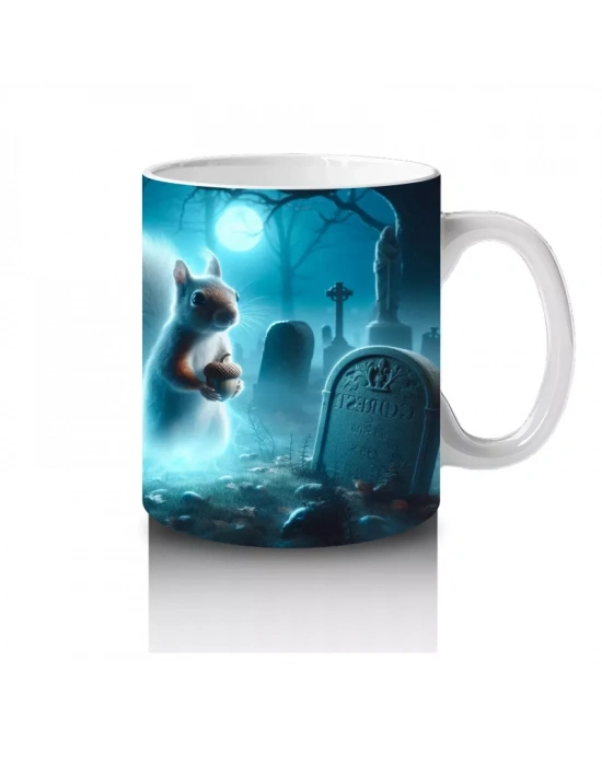 Buz Mavisi Alevler Arasında Dans Eden Hayalet Figürlü Cadılar Bayramı Baskılı Kupa Bardak