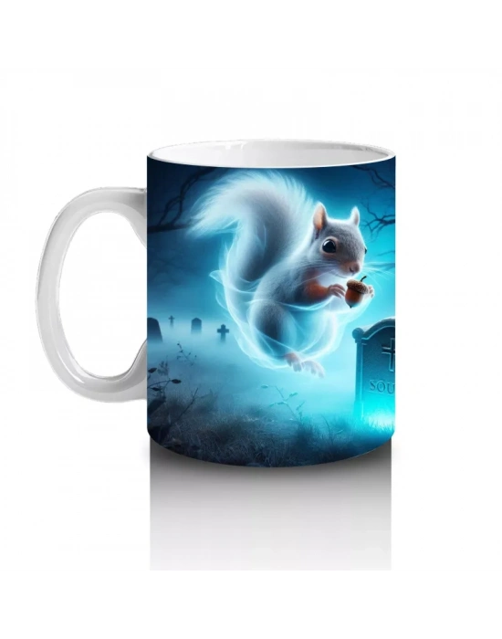 Buz Mavisi Alevlerle Yükselen Hayalet Figürlü Cadılar Bayramı Baskılı Kupa