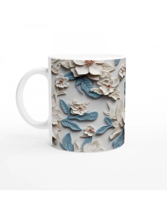 Buz Mavisi Çiçek Desenli Kupa Bardak