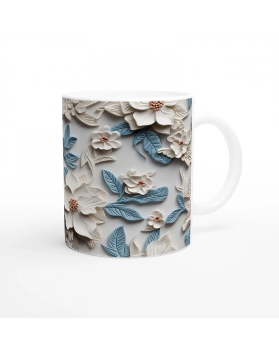 Buz Mavisi Çiçek Desenli Kupa Bardak