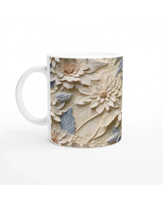 Buz Mavisi Çiçek Rölyefi Kupa Bardak