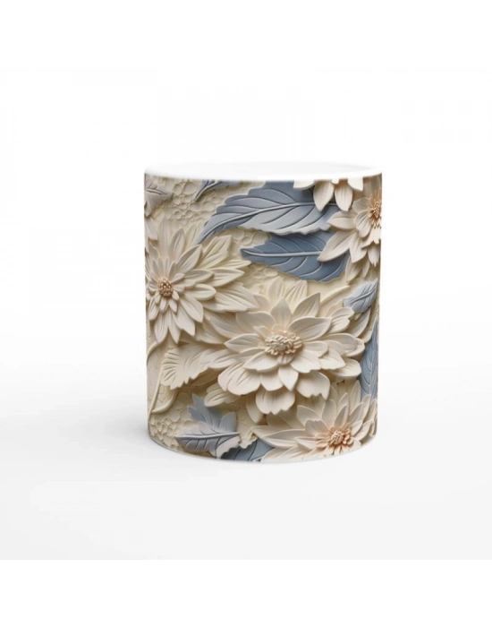 Buz Mavisi Çiçek Rölyefi Kupa Bardak