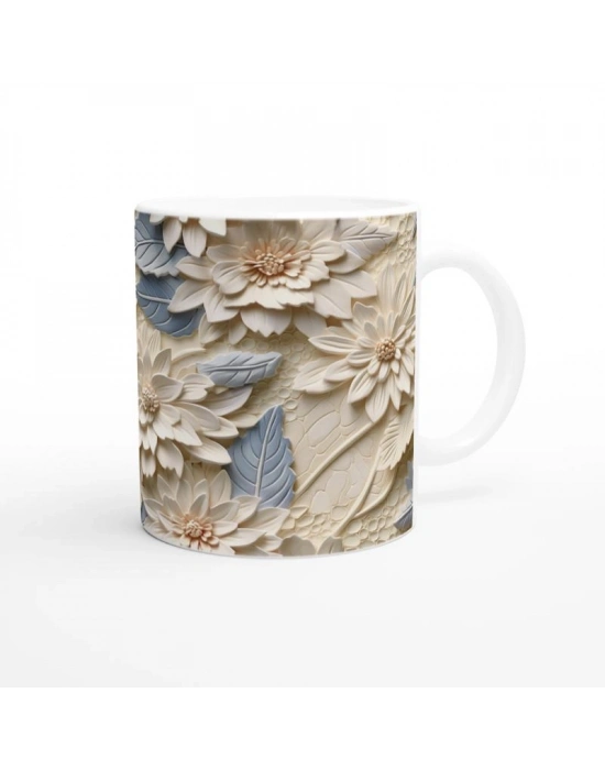 Buz Mavisi Çiçek Rölyefi Kupa Bardak