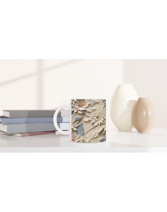 Buz Mavisi Çiçek Rölyefi Kupa Bardak