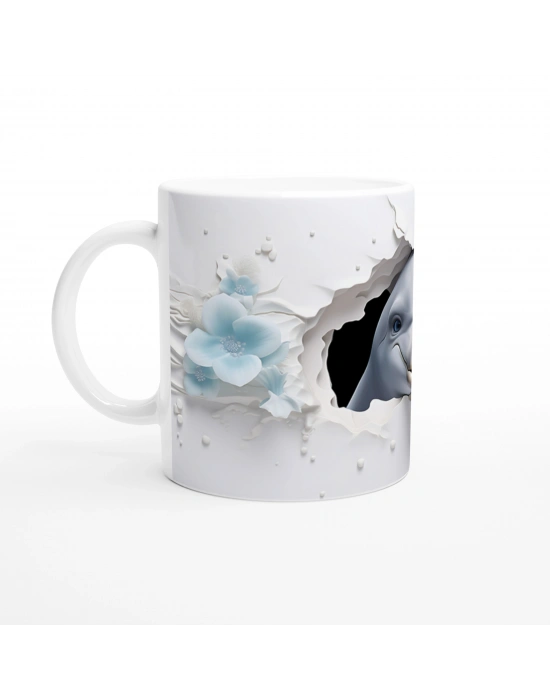 Buz Mavisi Çiçekler ve Sevimli Yunus Su Altı Temalı Kupa Bardak