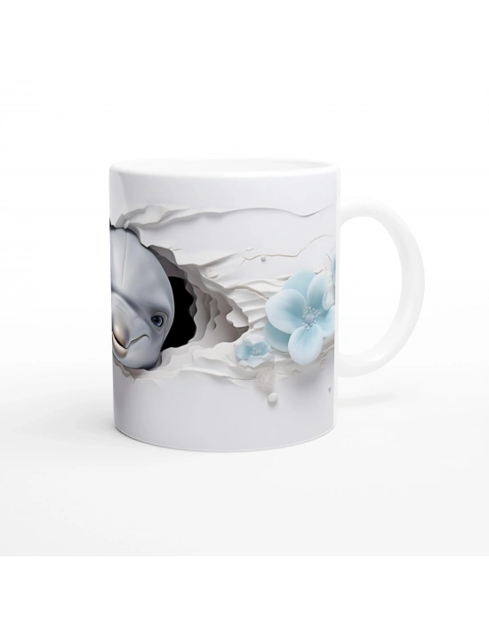 Buz Mavisi Çiçekler ve Sevimli Yunus Su Altı Temalı Kupa Bardak