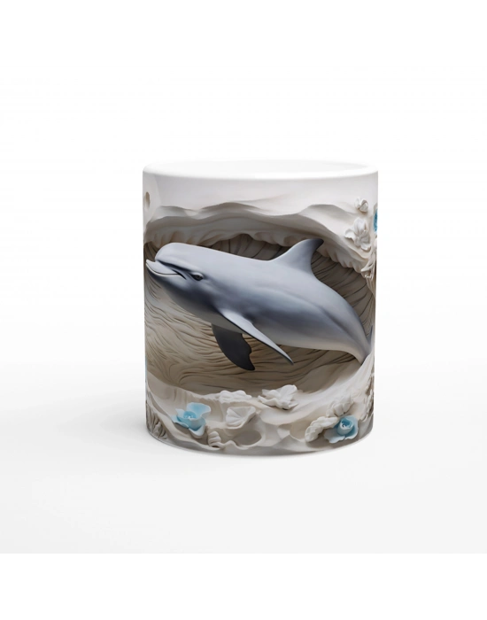 Buz Mavisi Çiçeklerle Yunus Desenli Su Altı Temalı Kupa Bardak