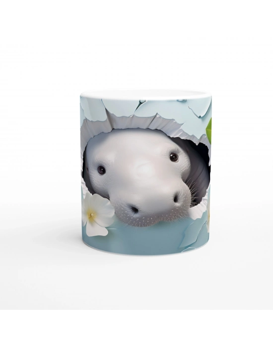 Buz Mavisi Duvardan Bakan Sevimli Fok Temalı Kupa Bardak