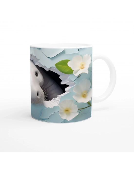 Buz Mavisi Duvardan Bakan Sevimli Fok Temalı Kupa Bardak