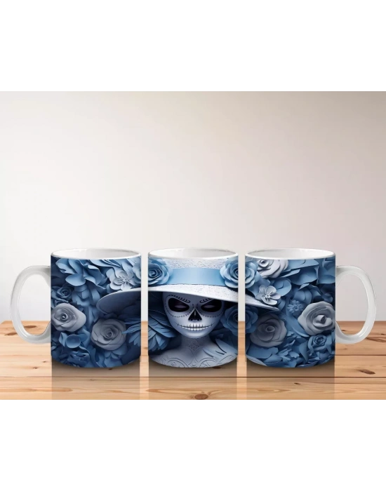 Buz Mavisi Güller Arasında Solgun Maske – Hediyelik Kahve Kupası