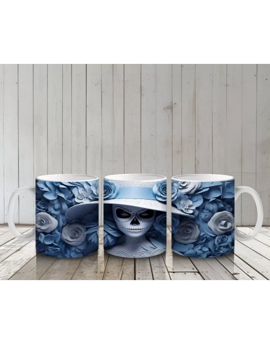 Buz Mavisi Güller Arasında Solgun Maske – Hediyelik Kahve Kupası